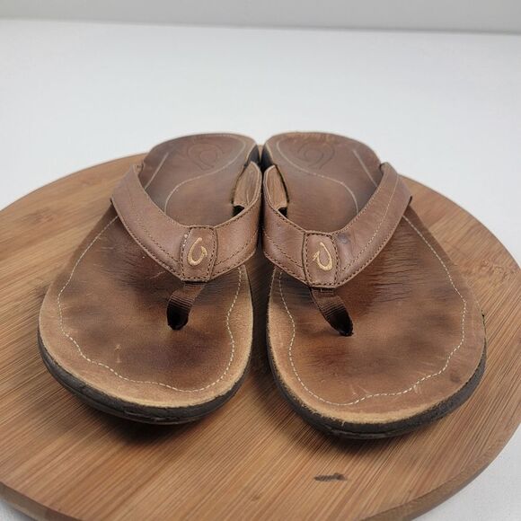 OluKai Kumu Brown Leather Sandals Toe Post Womens 10 EUR 40 Flip‎ Flops - Picture 2 of 9